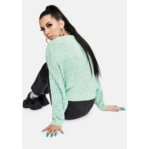 Free People Green On Your Side Cable Knit Cropped Boxy Pullover Sweater Small - Picture 16 of 16